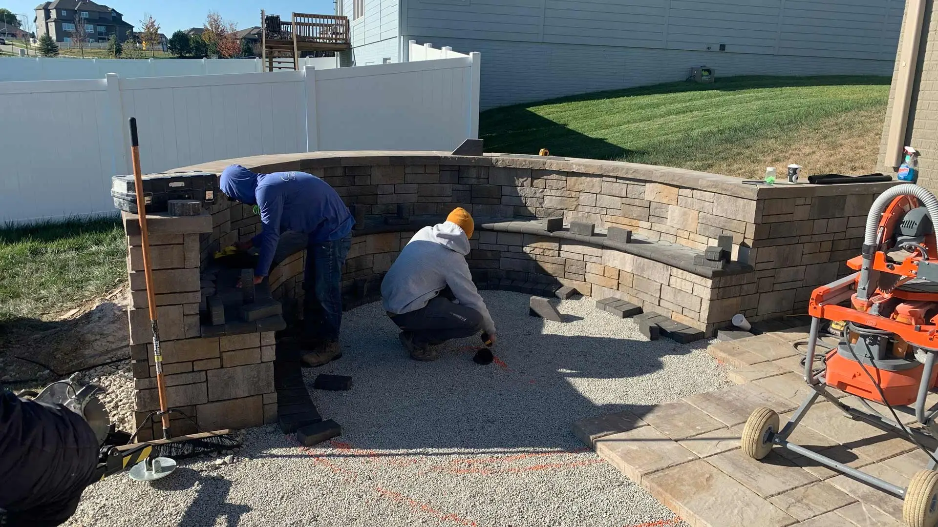 Professional building a seating wall hardscape in Valley, NE.